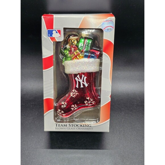 New York Yankees Forever Collectibles Glass Stocking Christmas 5" Ornament NEW - Picture 1 of 10